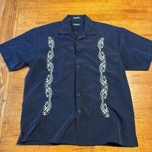 Men's Navy Blue Short Sleeve Shirt with Tribal Design